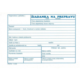 10498    ŽIADANKA NA PREPRAVU A6 BLOK 100 list.