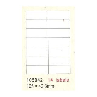 Samolepiace etikety UNI 105 mm x 42 mm biele SOREX, 100 hárkov po 14 ks