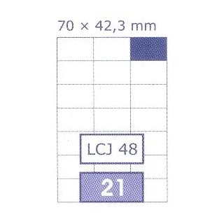 Samolepiace etikety UNI 70 mm x 42,3 mm biele DATA LCJ 48, 100 hárkov po 21 ks