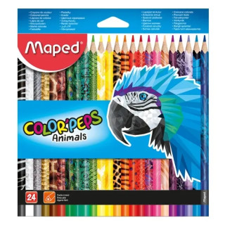 Trojhranné farbičky MAPED 24  farebne ANIMALS