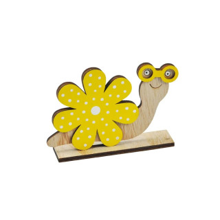 Drevená dekorácia slimák žltý kvet 12,5 cm